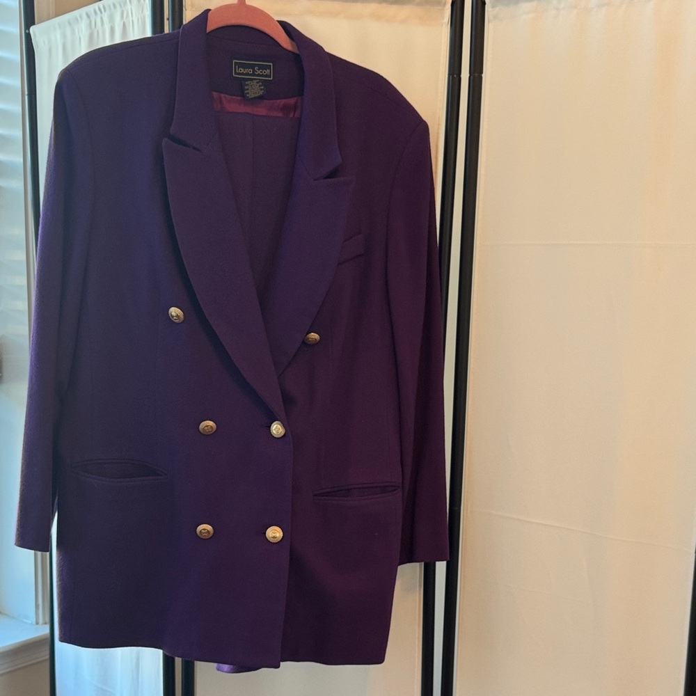 Laura Scott Deep Purple Pantsuit/Blazer with Gold Buttons